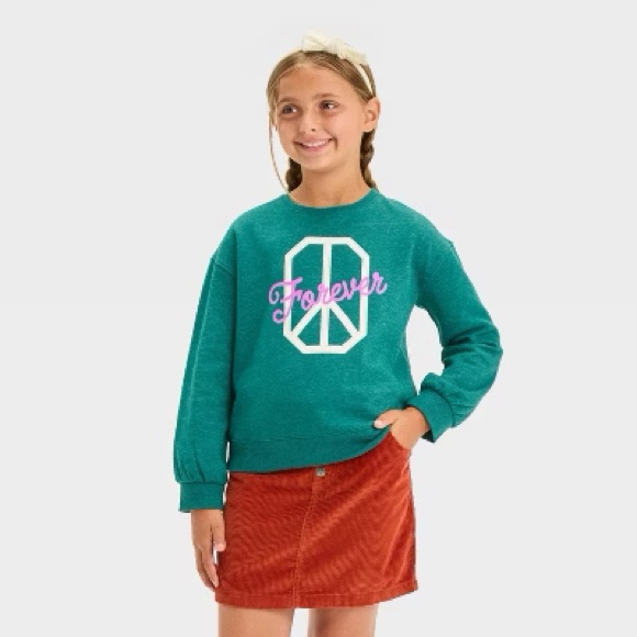Cat & Jack Green Cotton Pullover Sweatshirt Forever Peace